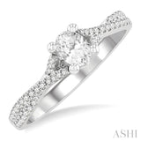 1/2 ctw Split Criss Cross Round & Oval Cut Diamond Engagement Ring With 1/3 ctw Oval Cut Center Stone in 14K White Gold
