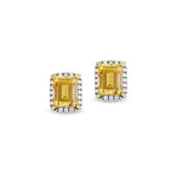 Platinum Finish Sterling Silver Vintage Earrings with Emerald Cut Canary Stone & Simulated Diamonds