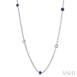 2.85 MM Sapphire and 1/2 Ctw Round Cut Diamond Precious Station Necklace in 14K White Gold