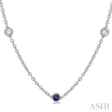 2.85 MM Sapphire and 1/2 Ctw Round Cut Diamond Precious Station Necklace in 14K White Gold