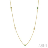 2.6 MM Emerald and 3/8 Ctw Round Cut Diamond Precious Station Necklace in 14K Yellow Gold