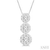 3/4 ctw Lovebright 3 stone Essential Round Cut Diamond Pendant with Chain in 14K White Gold