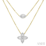 1/2 ctw Floral Baguette and Round Cut Diamond Layered Fashion Necklace in 14K Yellow Gold