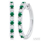 1/4 ctw Petite 1.80 MM Emerald and Round Cut Diamond Precious Fashion Huggies in 10K White Gold