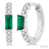 1/8 ctw Petite 4X2 MM Emerald and Round Cut Diamond Fashion Huggies in 10K White Gold