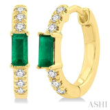 1/8 ctw Petite 4X2 MM Emerald and Round Cut Diamond Fashion Huggies in 10K Yellow Gold