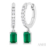 1/8 ctw Petite 5x3 MM Emerald Drop and Round Cut Diamond Precious Fashion Huggies in 10K White Gold