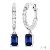 1/8 ctw Petite 5x3 MM Sapphire Drop and Round Cut Diamond Precious Fashion Huggies in 10K White Gold