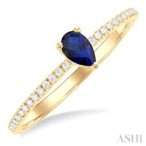 1/10 ctw Petite 5x3 MM Pear Cut Sapphire and Round Cut Diamond Precious Fashion Ring in 10K Yellow Gold