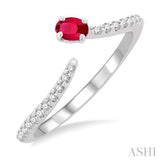 1/10 ctw Petite 4X3 MM Oval Cut Ruby and Round Cut Diamond Precious Fashion Ring in 10K White Gold