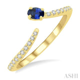 1/10 ctw Petite 4X3 MM Oval Cut Sapphire and Round Cut Diamond Precious Fashion Ring in 10K Yellow Gold