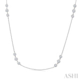 1 1/2 Ctw Three Stone Bezel Set Round Cut Diamond Station Necklace in 14K White Gold