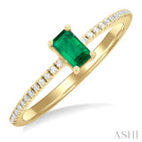 1/10 ctw Petite 5x3 MM Emerald Shape Emerald and Round Cut Diamond Precious Fashion Ring in 10K Yellow Gold