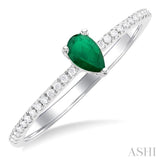 1/10 ctw Petite 5x3 MM Pear Cut Emerald and Round Cut Diamond Precious Fashion Ring in 10K White Gold