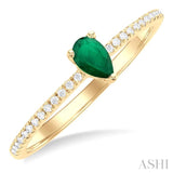 1/10 ctw Petite 5x3 MM Pear Cut Emerald and Round Cut Diamond Precious Fashion Ring in 10K Yellow Gold