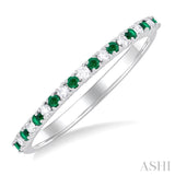1/10 Ctw Petite 1.35 MM Emerald and Round Cut Diamond Precious Stack Band in 10K White Gold