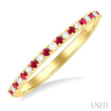 1/0 Ctw Petite 1.35 MM Ruby and Round Cut Diamond Precious Stack Band in 10K Yellow Gold