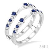 1/5 ctw Round Cut Diamond and 2MM & 1.5MM Sapphire Precious Insert Ring in 14K White Gold