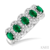 1/3 ctw Oval Cut 4x3 MM Precious Emerald and Round Cut Diamond Wedding Band in 14K White Gold