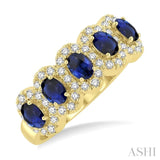 1/3 ctw Oval Cut 4x3 MM Precious Sapphire and Round Cut Diamond Wedding Band in 14K Yellow Gold