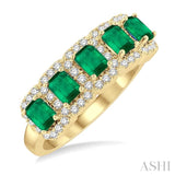 1/2 ctw Emerald Shape 4x3 MM Precious Emerald and Round Cut Diamond Wedding Band in 14K Yellow Gold