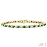 1 1/2 ctw Square Box Link 2.5MM Emerald and Round Cut Diamond Precious Tennis Bracelet in 14K Yellow Gold