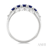 3.1 MM Round Sapphire and 1/4 Ctw Baguette and Round Cut Diamond 5-Stone Precious Ring in 14K White Gold