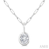 1/5 Ctw Oval Cut Bezel Set Diamond Fashion Pendant With Paperclip Chain in 14K White Gold