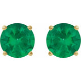 14K Yellow 8 mm Lab-Grown Emerald Stud Earrings