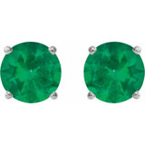 14K White Gold 7 mm Lab-Grown Emerald Earrings