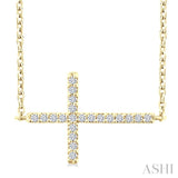 1/10 Ctw Petite Sideways Cross Round Cut Diamond Fashion Pendant With Chain in 10K Yellow Gold