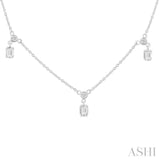 5/8 Ctw Dangle Emerald and Round Cut Diamond Station Necklace in 14K White Gold