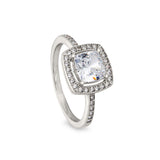 Gold Finish Sterling Silver Micropave Cushion Cut Ring with 37 Simulated Diamonds