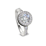 Platinum Finish Sterling Silver Micropave Round Halo Ring with Simulated Diamonds - Size 8