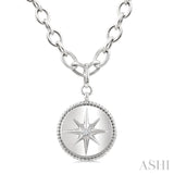 1/20 Ctw Compass medallion Round Cut Diamond Pendant With Chain in Sterling Silver