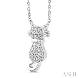 1/10 Ctw Cat Shape Petite Round Cut Diamond Fashion Pendant With Chain in 10K White Gold
