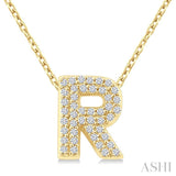1/8 Ctw Bubble Accent Initial 'R' Round Cut Diamond Fashion Pendant With Chain in 10K Yellow Gold