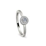 Platinum Finish Sterling Silver Micropave Round Simulated Diamond Ring with Simulated Diamonds Size 4